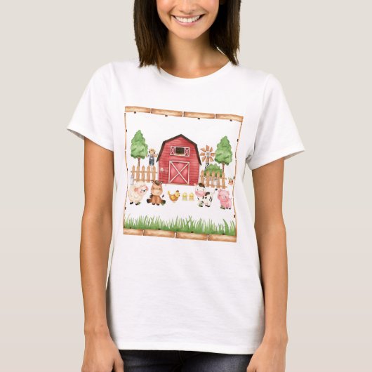 T-shirt Baby shower Red Farm Animaux (Devant)
