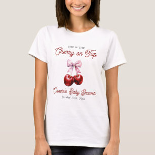 T-shirt Baby Shower Rose Cerise Moderne avec Nœud Rose