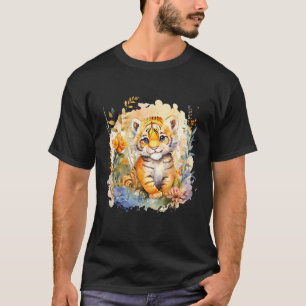 T-shirt Baby Tiger Safari Animal Aquarelle Floral