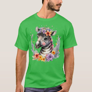 T-shirt Baby Zebra Safari Animal Aquarelle Floral