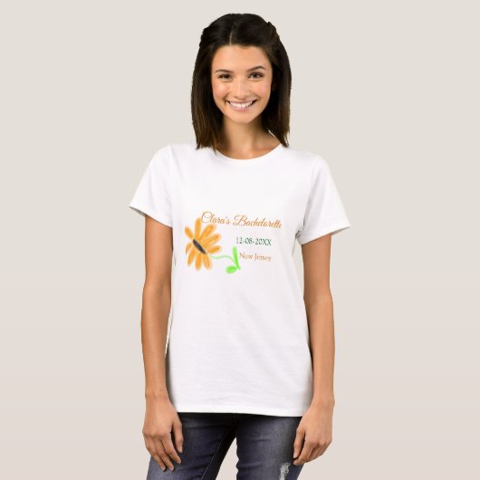 T-shirt Bachelorette fête ajouter nom date place tournesol (Devant entier)