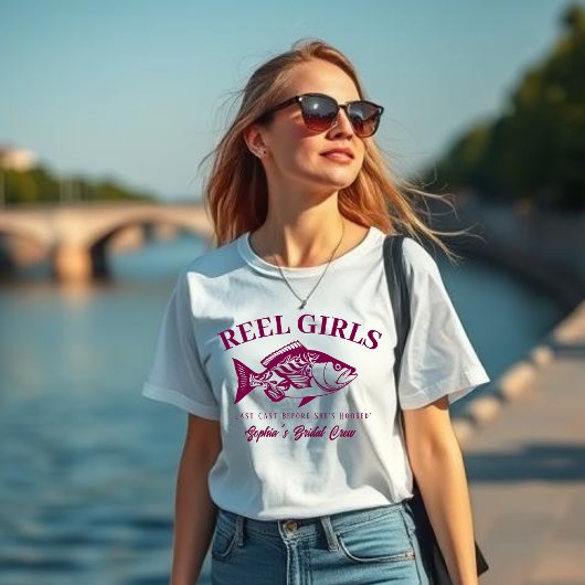 T-shirt Bachelorette-Pêcheur Style Reel Girls-Couleur Vin