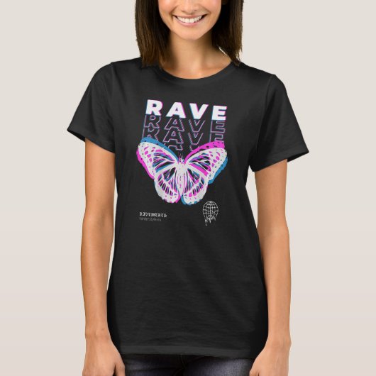 T-shirt Back Print Rave Butterfly Techno Hardtechno Raving (Devant)
