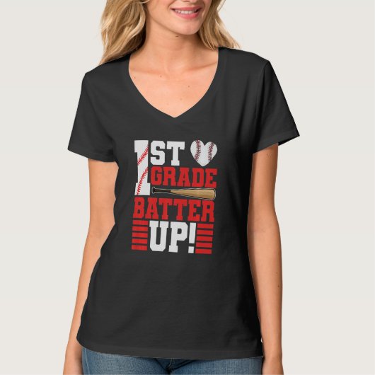 T-shirt Back To School 1st Grade Batter Up Baseball First (Devant)