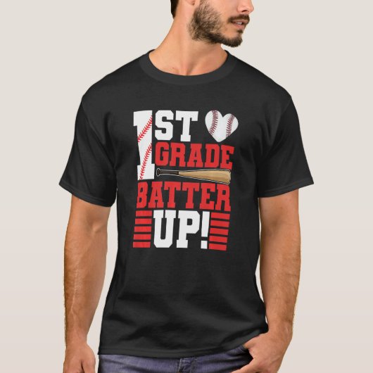 T-shirt Back To School 1st Grade Batter Up Baseball First (Devant)