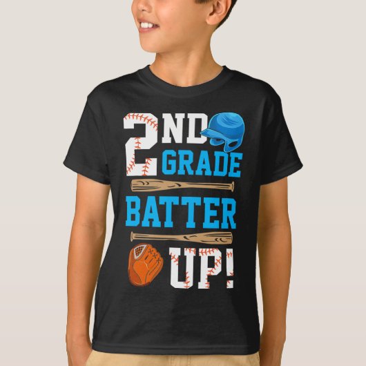 T-shirt Back To School 2nd Grade Batter Up Baseball First (Devant)