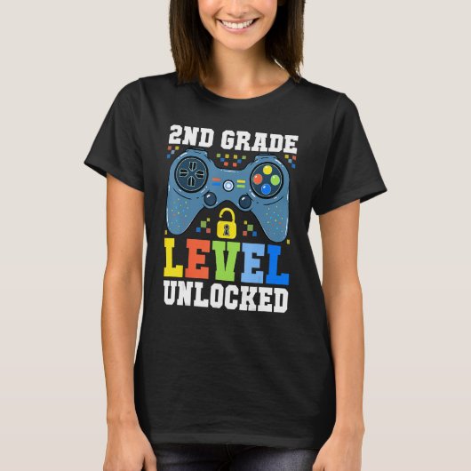 T-shirt Back To School  2nd Grade Level Unlocked Gamer Boy (Devant)