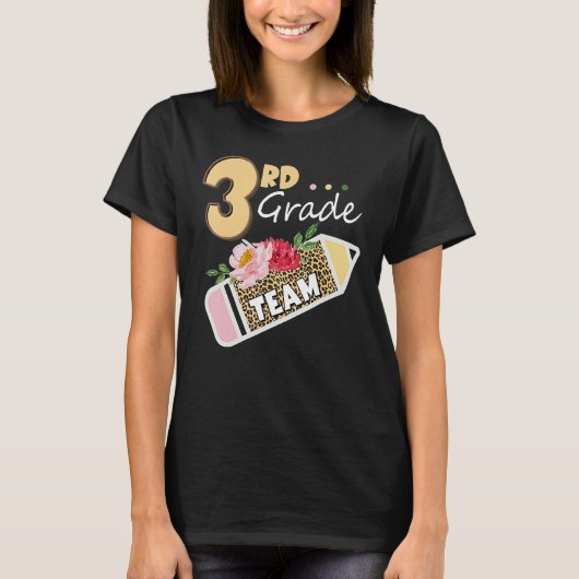 T-shirt Back To School 3rd Third Grade Team Pencil Leopard (Devant)