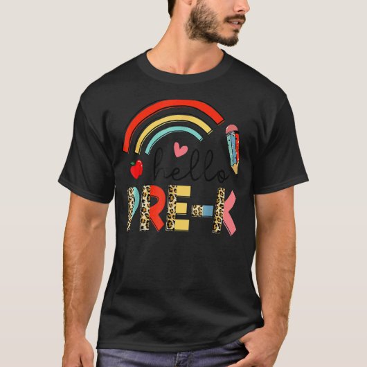 T-shirt Back to School First Day Hello Pre K Leopard Rainb (Devant)