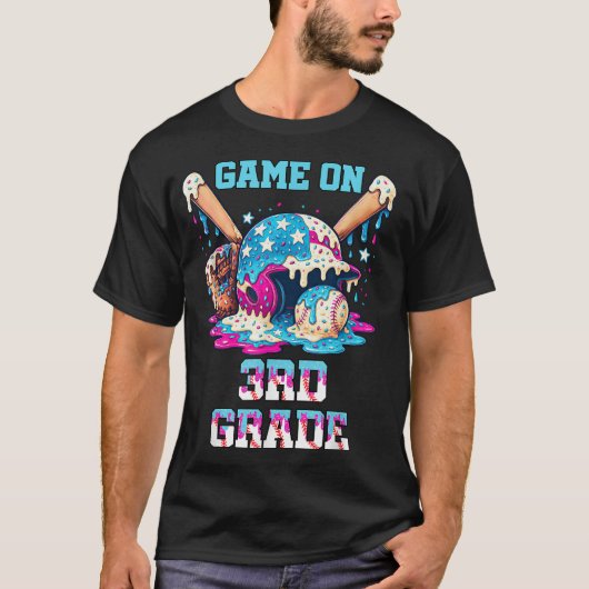 T-shirt Back To School Game On Third Grade Baseball First (Devant)