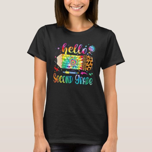 T-shirt Back To School Hello 2nd Grade Leopard Tie Dye Pen (Devant)