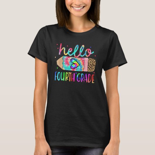 T-shirt Back To School Hello 4th Grade Leopard Tie Dye Pen (Devant)