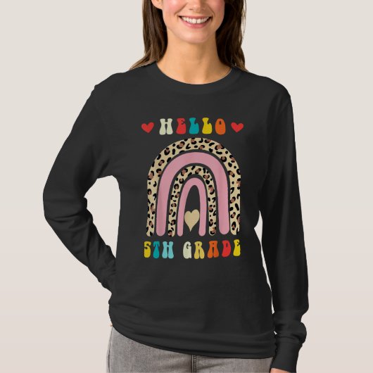 T-shirt Back To School Hello Fifth 5th Grade Rainbow Leopa (Devant)