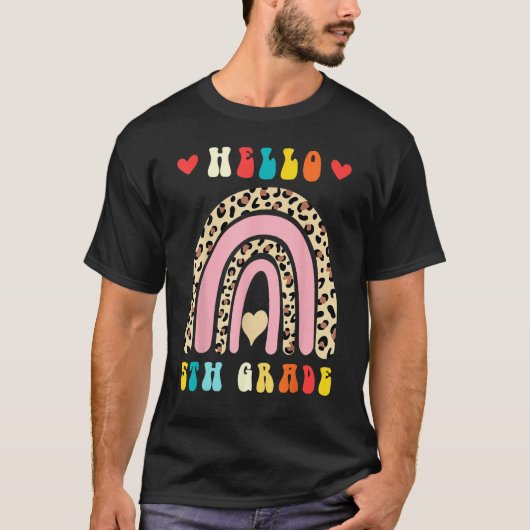 T-shirt Back To School Hello Fifth 5th Grade Rainbow Leopa (Devant)