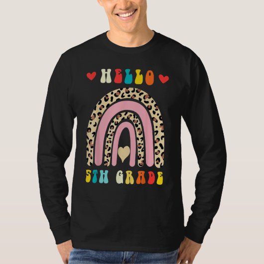 T-shirt Back To School Hello Fifth 5th Grade Rainbow Leopa (Devant)