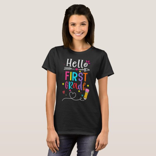 T-shirt Back To School Hello First Grade First Day Boy Gir (Devant entier)