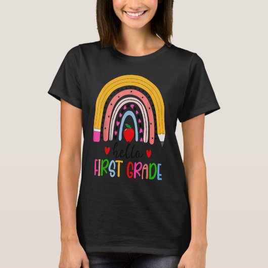 T-shirt Back To School Hello First Grade Teacher Rainbow T (Devant)