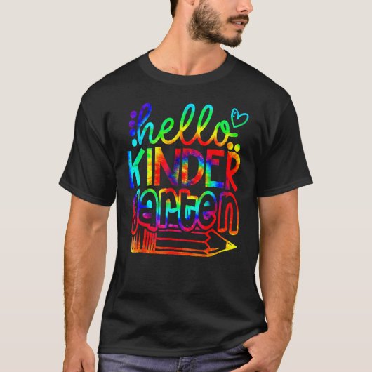 T-shirt Back To School Hello Kindergarten Tie Dye Teacher  (Devant)