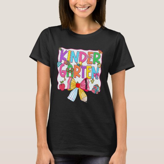 T-shirt Back to School Kindergarten Coquette Pencil Bow Te (Devant)