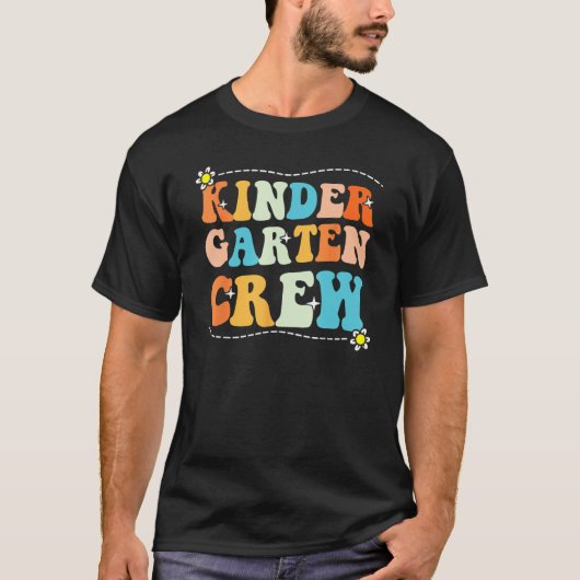 T-shirt Back To School Kindergarten Crew Groovy Retro Teac (Devant)