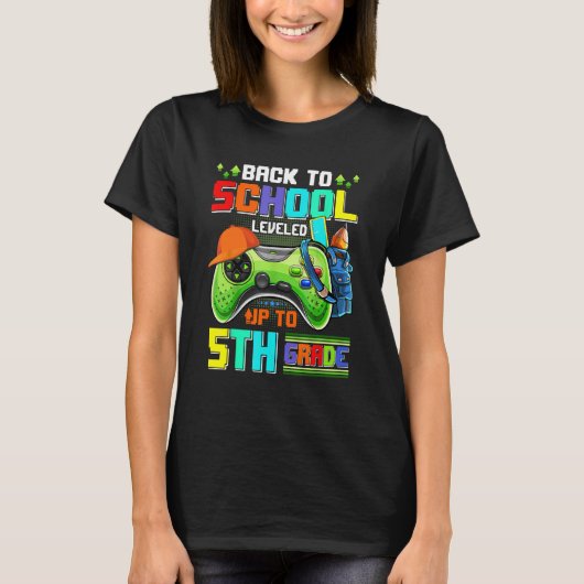 T-shirt Back To School Leveled To 5th Grade School Boys Vi (Devant)
