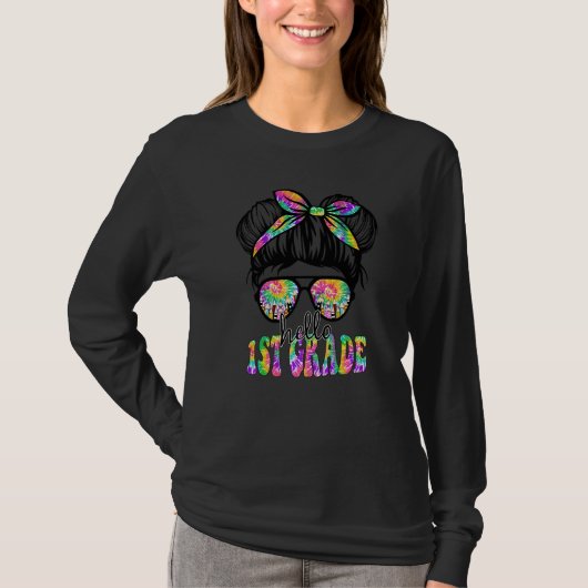 T-shirt Back To School Messy Bun Hello 1st Grade First Gra (Devant)