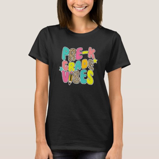 T-shirt Back To School Pre k Vibes Leopard Teacher Women K (Devant)