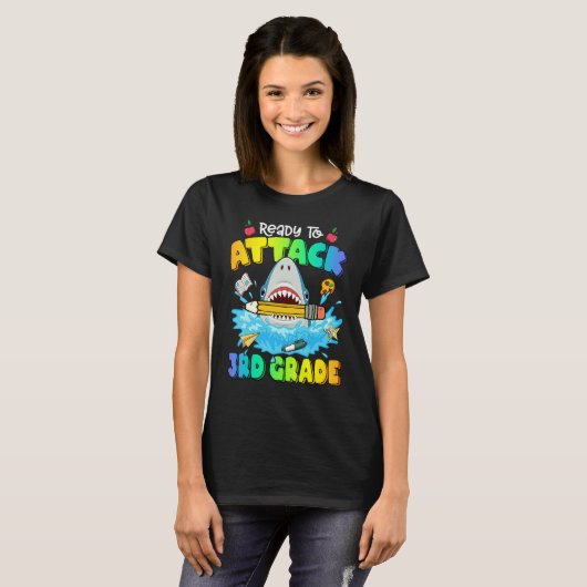 T-shirt Back To School Ready To Attack 3rd Grade Shark Boy (Devant entier)