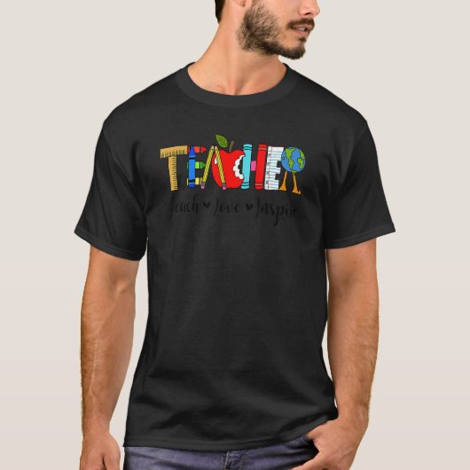 T-shirt Back to School Teach Love Inspire Retro Teachers (Devant)
