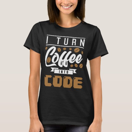 T-shirt Backprint Je transforme le café en code (Devant)