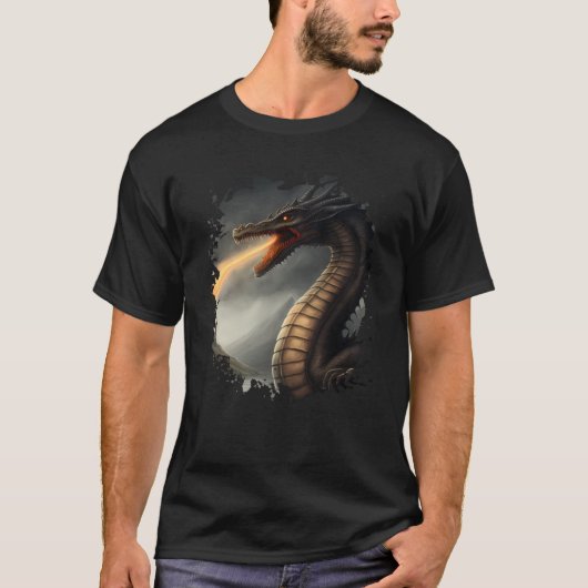 T-shirt Backprint Loch Ness Monster the Fire Breathing Dra (Devant)