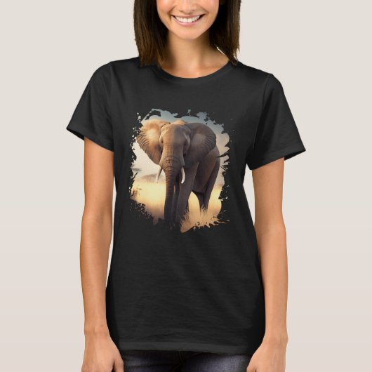 T-shirt Backprint Lonely elephant in the African savanna (Devant)
