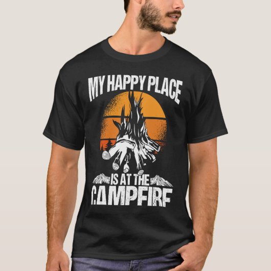 T-shirt Backprint My Happy Place Is A The Campfire Camping (Devant)