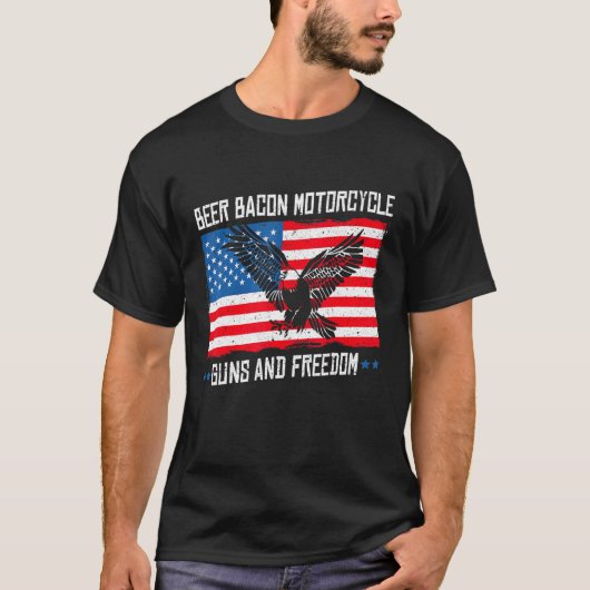 T-shirt Bacon Bière Motorcycle Armes Et Liberté Nous Drape (Devant)