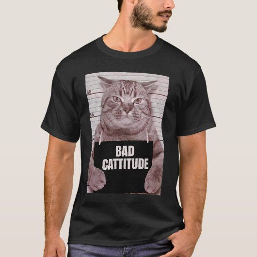 T-shirt Bad Cattitude Chat Mugshot (Devant)