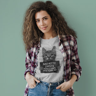T-shirt Bad Kitty Police NYPD Arrestation Photo Drôle Cade