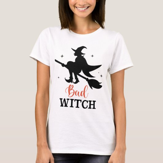 T-shirt Bad Witch Halloween Éffrayant Broom Vol (Devant)