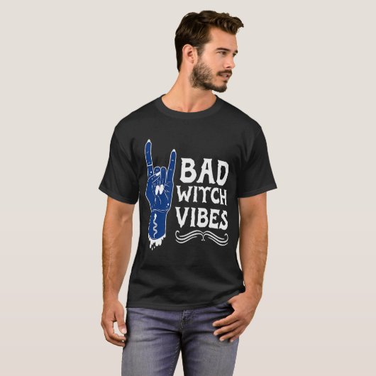 T-shirt Bad Witch Vibes Cool Goth Rock Et Roll Hand Hallo (Devant entier)