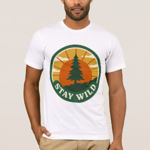 T-shirt Badge Arbre Éternel Vintage Reste Sauvage Coucher
