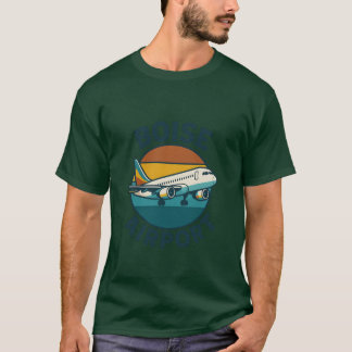 T-shirt Badge d'aéroport Boise avec Jet et Sunset Horizon