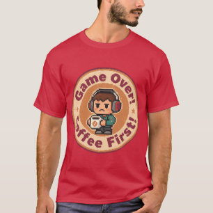 T-shirt Badge de jeu rétro gaming Game Over Café First fam