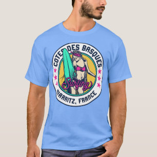 T-shirt Badge Retro Surfer Babe Cotes des Basques Biarritz