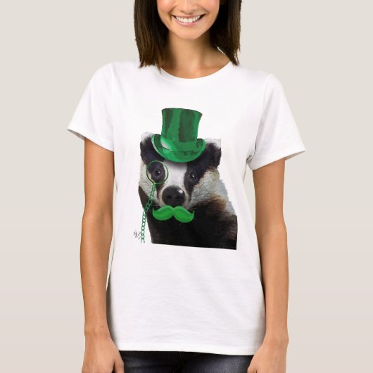 T-shirt Badger avec chapeau vert et moustache (Devant)