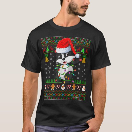 T-shirt Badger Christmas Lights Funny Santa Ugly Sweaters (Devant)