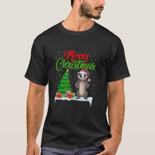 T-shirt Badger Christmas Tree Lumières Funny Xmas Badger L