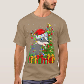 T-shirt Badger Lighting Xmas Tree Santa Hat Badger Christm
