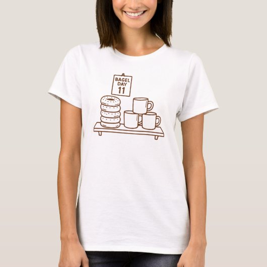 T-shirt Bagel Day Café Line Art (Devant)