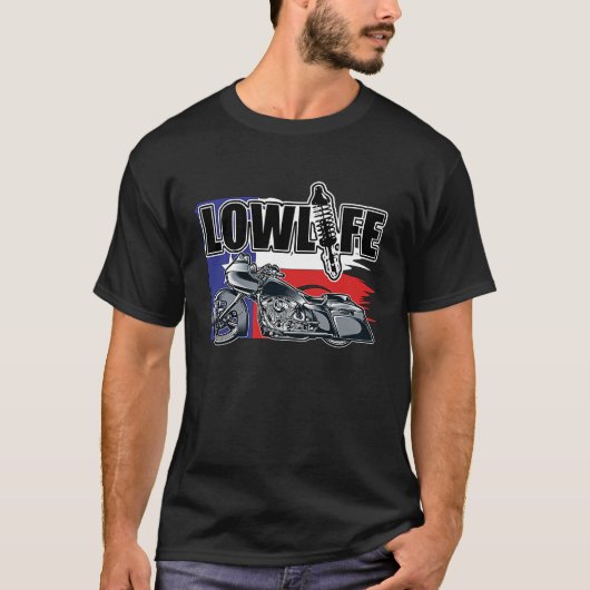 T-shirt Bagger Motorcycle Texas Drapeau. Chicano Vicla Low (Devant)