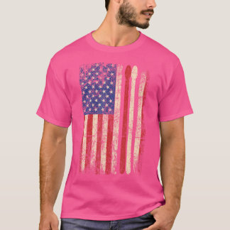 T-shirt Baguette de tambour Vintage Drummer Usa drapeau am