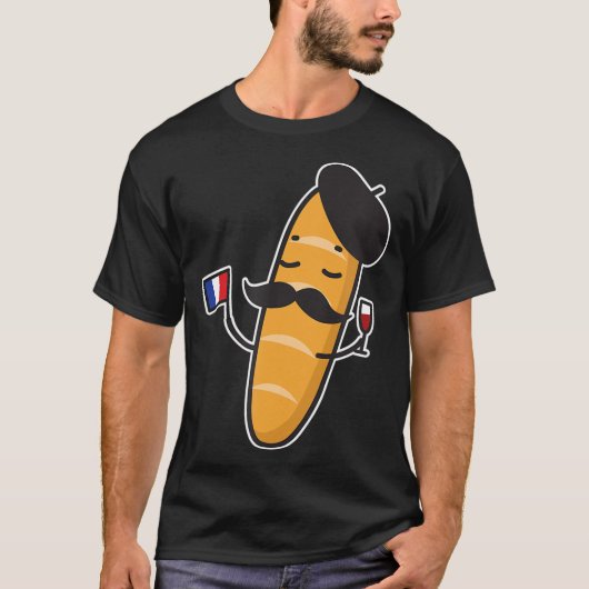 T-shirt Baguette Française Dotée D'Un Drapeau Et D'Un Vin (Devant)